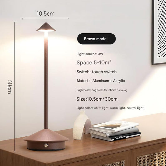 Image of brown modern minimalist aluminum led mushroom night light - creative bedside atmosphere lamp for dining room and bedroom  ideal for luxury casual home interiors