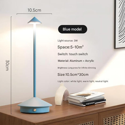 Image of blue modern minimalist aluminum led mushroom night light - creative bedside atmosphere lamp for dining room and bedroom  ideal for luxury casual home interiors