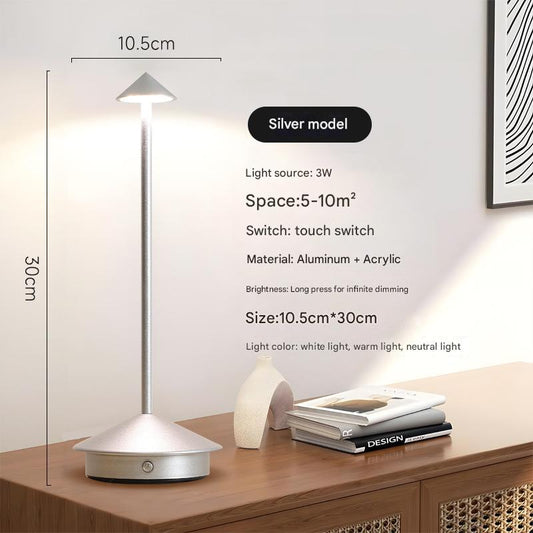 Image of silver modern minimalist aluminum led mushroom night light - creative bedside atmosphere lamp for dining room and bedroom  ideal for luxury casual home interiors