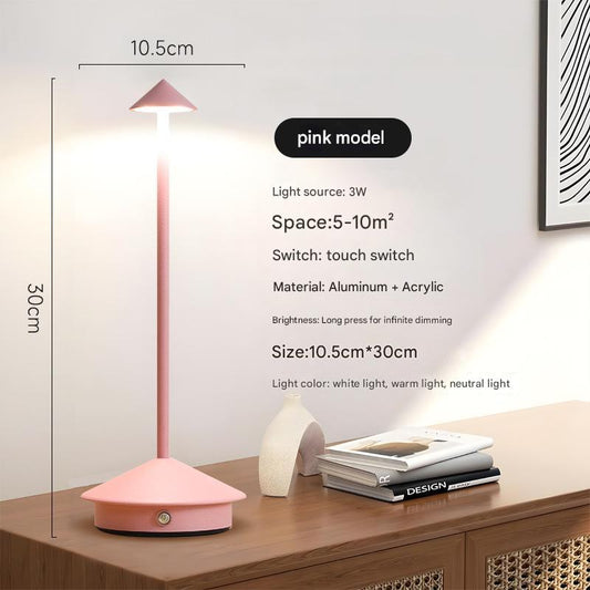 Image of pink modern minimalist aluminum led mushroom night light - creative bedside atmosphere lamp for dining room and bedroom  ideal for luxury casual home interiors