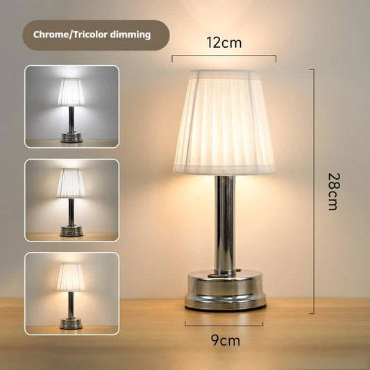 Image of silver creative led rechargeable table lamp | 3 adjustable light modes | touch control | usb charging | modern atmosphere light for bar, restaurant, cafe, and home decor  ideal for luxury casual home interiors