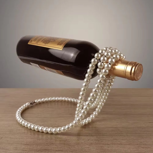 Image of white modern floating pearl wine bottle holder - elegant home decor, unique kitchen accessory for dining, bar, and living room  ideal for luxury casual home interiors