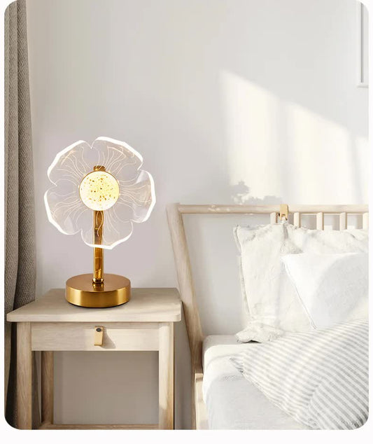 Image of petal shape luxury acrylic table lamp - modern usb powered night light | decorative atmosphere lamp for bedroom, living room, and bedside | compact design with 3 color temperatures  ideal for luxury casual home interiors