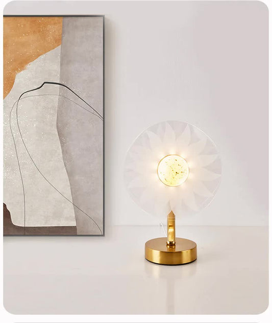 Image of sunflower shape luxury acrylic table lamp - modern usb powered night light | decorative atmosphere lamp for bedroom, living room, and bedside | compact design with 3 color temperatures  ideal for luxury casual home interiors