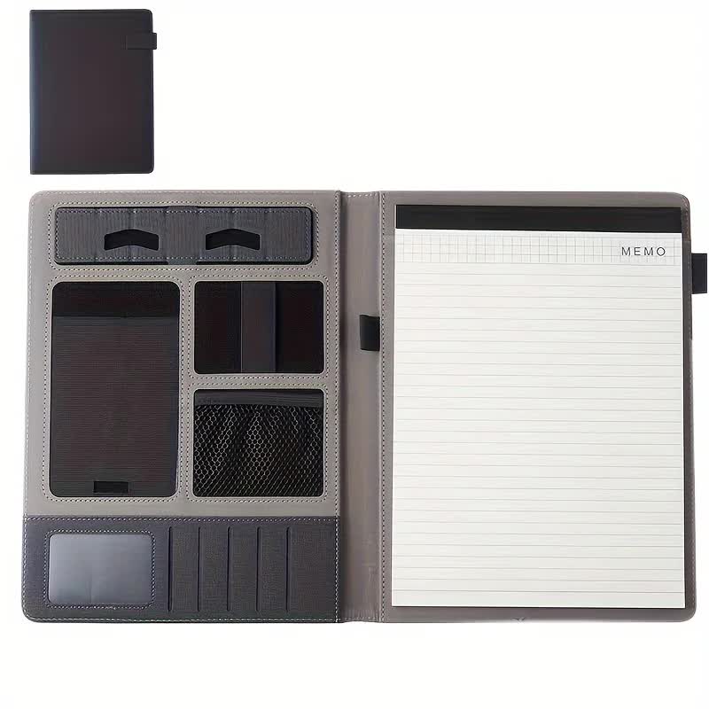 Image of black a4 leather multi-functional business document folder with card slots - contract file organizer  suitable for aged care, corporate offices, and commercial settings