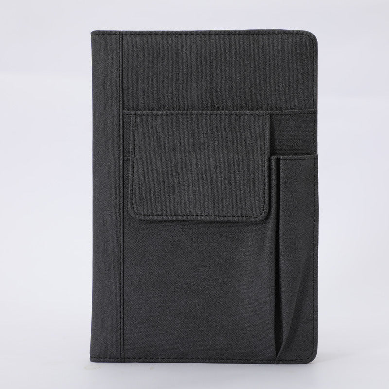 Image of black a5 multi-functional pu leather notebook with pockets - office planner and journal  suitable for aged care, corporate offices, and commercial settings