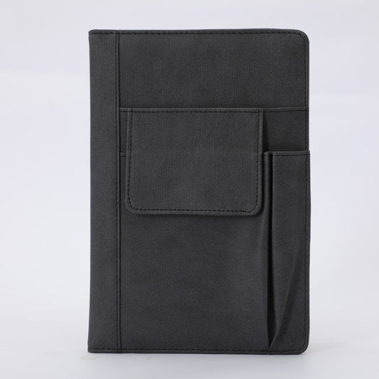 Image of black a5 multi-functional pu leather notebook with pockets - office planner and journal  suitable for aged care, corporate offices, and commercial settings