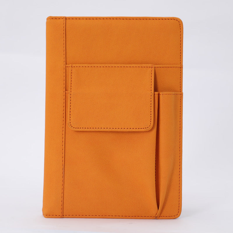 Image of orange a5 multi-functional pu leather notebook with pockets - office planner and journal  suitable for aged care, corporate offices, and commercial settings