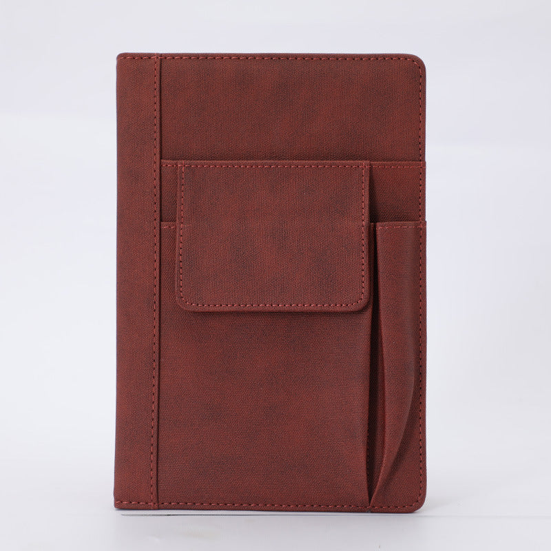 Image of reddish brown a5 multi-functional pu leather notebook with pockets - office planner and journal  suitable for aged care, corporate offices, and commercial settings