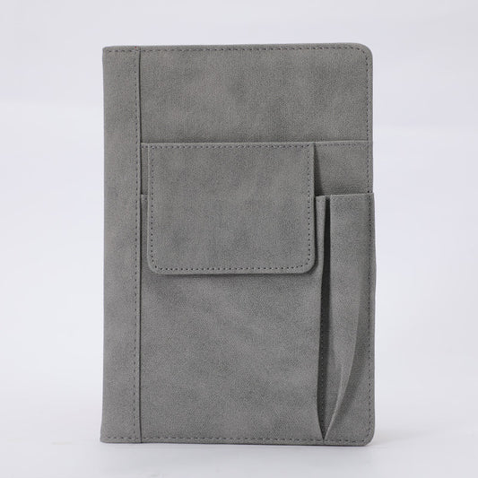 Image of grey a5 multi-functional pu leather notebook with pockets - office planner and journal  suitable for aged care, corporate offices, and commercial settings