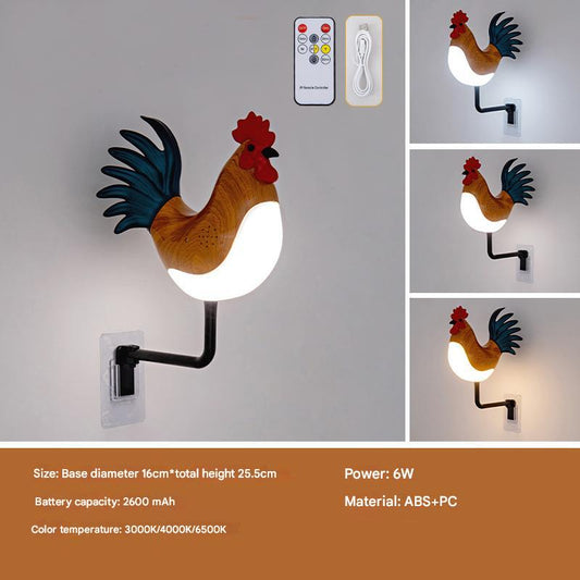 Image of brown usb rechargeable rooster wall lamp with sound, aromatherapy, and decorative design - creative nightlight for bedroom and corridor  ideal for luxury casual home interiors