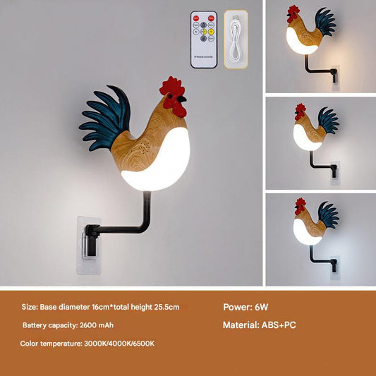 Image of yellow usb rechargeable rooster wall lamp with sound, aromatherapy, and decorative design - creative nightlight for bedroom and corridor  ideal for luxury casual home interiors