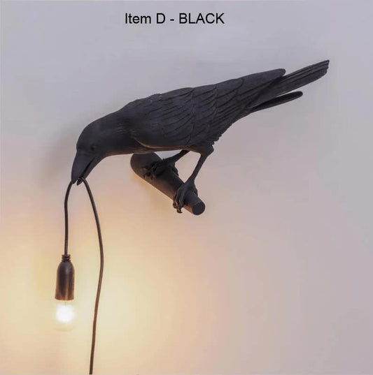 Image of black bird right wall lamp nordic resin bird wall lamp - creative animal bedside decorative usb night light, stylish bird perched lamp for bedroom and living room  ideal for luxury casual home interiors