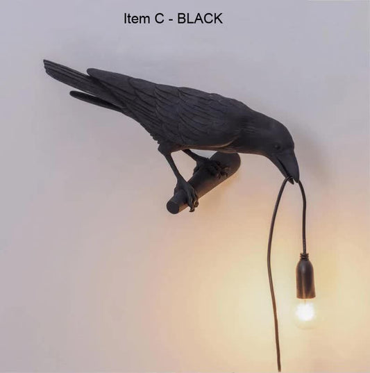 Image of black bird left wall lamp nordic resin bird wall lamp - creative animal bedside decorative usb night light, stylish bird perched lamp for bedroom and living room  ideal for luxury casual home interiors