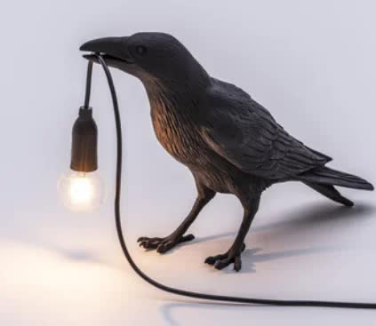 Image of black bird standing shape nordic resin bird wall lamp - creative animal bedside decorative usb night light, stylish bird perched lamp for bedroom and living room  ideal for luxury casual home interiors