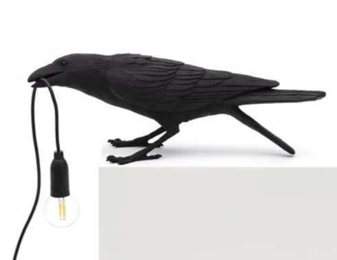 Image of black bird sitting shape nordic resin bird wall lamp - creative animal bedside decorative usb night light, stylish bird perched lamp for bedroom and living room  ideal for luxury casual home interiors