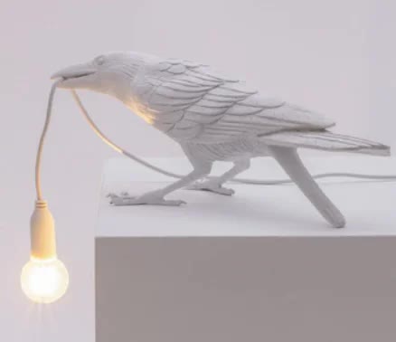 Image of white bird sitting shape nordic resin bird wall lamp - creative animal bedside decorative usb night light, stylish bird perched lamp for bedroom and living room  ideal for luxury casual home interiors