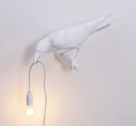 Image of white bird right wall lamp nordic resin bird wall lamp - creative animal bedside decorative usb night light, stylish bird perched lamp for bedroom and living room  ideal for luxury casual home interiors
