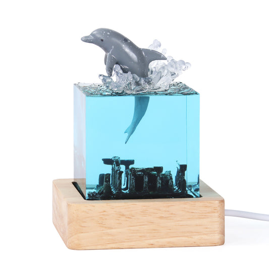 Image of ancient architecture dolphin leaping into the water handcrafted ocean resin whale night light - unique home decor table lamp  ideal for luxury casual home interiors