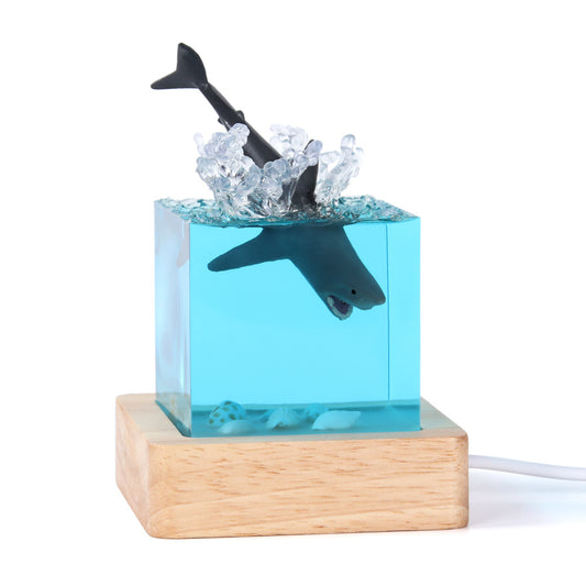 Image of megalodon shark handcrafted ocean resin whale night light - unique home decor table lamp  ideal for luxury casual home interiors