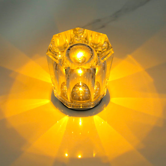 Image of crystal led table lamp with starburst effect, rechargeable and portable design,type a 90mm (h)  82mm (w)  ideal for luxury casual home interiors