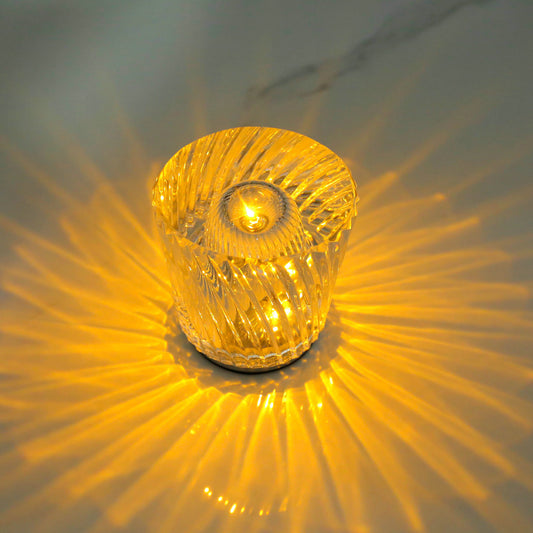 Image of crystal led table lamp with starburst effect, rechargeable and portable design,type c 90mm (h) *88mm (w)  ideal for luxury casual home interiors