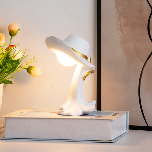 Image of white creative cowboy hat usb table lamp for home and office decor  versatile for both home and professional use