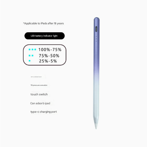 Image of purple stylus pen for ipad (2018 & later) - tilt pressure, magnetic attachment, led battery indicator, type-c rechargeable  suitable for aged care, corporate offices, and commercial settings