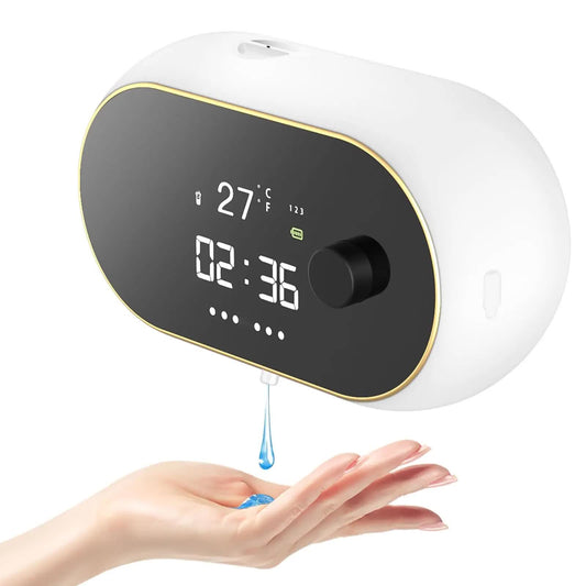Image of white gel model wall-mounted automatic liquid soap dispenser with led display  versatile for both home and professional use