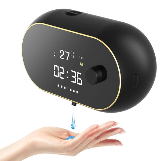 Image of black gel model wall-mounted automatic liquid soap dispenser with led display  versatile for both home and professional use