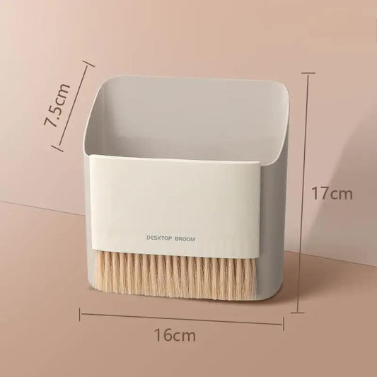 Image of 2 set grey mini desktop sweeper and trash bin set | compact desk cleaning brush organizer | small tabletop sweeping dustpan for home and office use  versatile for both home and professional use