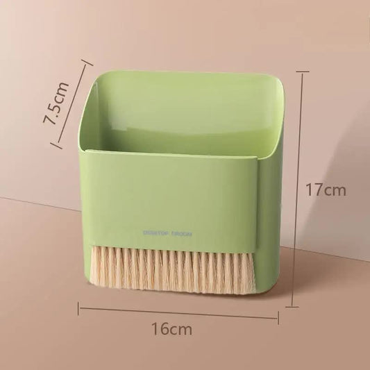Image of 2 set green mini desktop sweeper and trash bin set | compact desk cleaning brush organizer | small tabletop sweeping dustpan for home and office use  versatile for both home and professional use