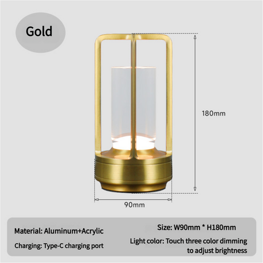 Image of gold rechargeable table lamp - touch dimming 3-color led light for bedroom and office  versatile for both home and professional use