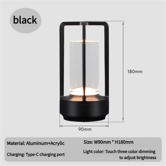 Image of black rechargeable table lamp - touch dimming 3-color led light for bedroom and office  versatile for both home and professional use