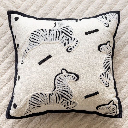 Image of white horse 45x45cm decorative zebra-pattern pillow cover with non-woven insert  versatile for both home and professional use