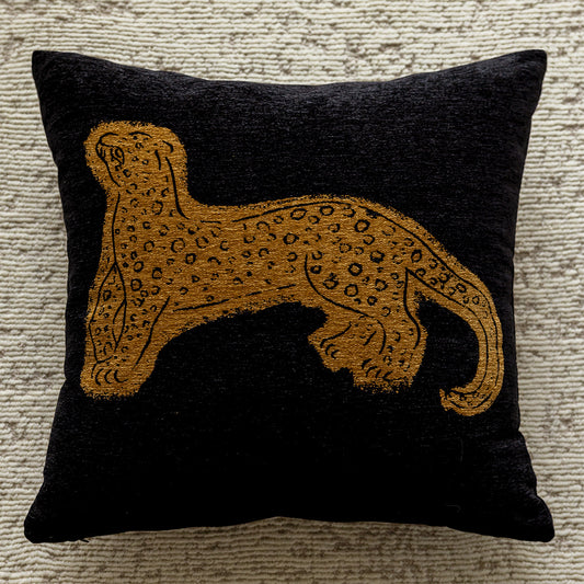 Image of black background with yellow panthers 45x45cm decorative zebra-pattern pillow cover with non-woven insert  versatile for both home and professional use