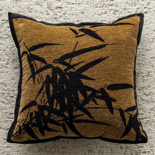 Image of yellow background with black bamboo 45x45cm decorative zebra-pattern pillow cover with non-woven insert  versatile for both home and professional use