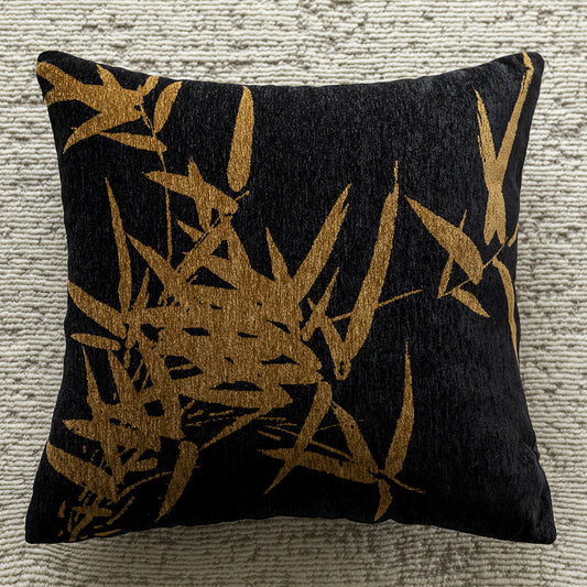 Image of black background with yellow bamboo 45x45cm decorative zebra-pattern pillow cover with non-woven insert  versatile for both home and professional use