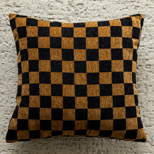 Image of yellow checkered 45x45cm decorative zebra-pattern pillow cover with non-woven insert  versatile for both home and professional use