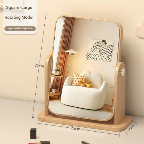 Image of square rotating mirror tabletop makeup mirror - large wooden swivel vanity mirror for desk  ideal for luxury casual home interiors