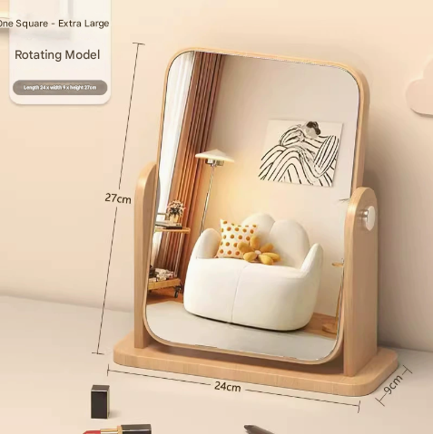 Image of vertical square folding mirror tabletop makeup mirror - large wooden swivel vanity mirror for desk  ideal for luxury casual home interiors