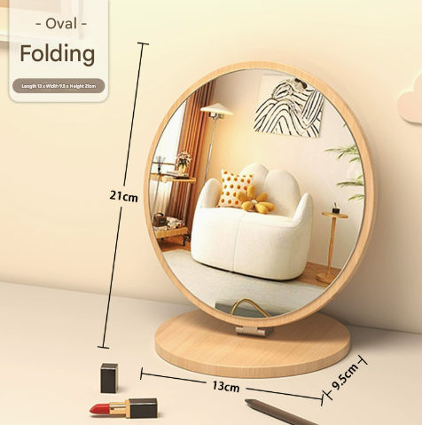 Image of oval folding mirror tabletop makeup mirror - large wooden swivel vanity mirror for desk  ideal for luxury casual home interiors