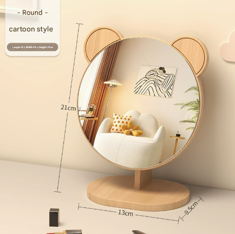 Image of cartoon bear ear glasses tabletop makeup mirror - large wooden swivel vanity mirror for desk  ideal for luxury casual home interiors
