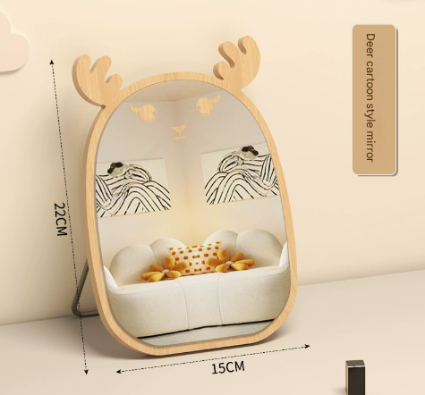 Image of deer cartoon mirror tabletop makeup mirror - large wooden swivel vanity mirror for desk  ideal for luxury casual home interiors