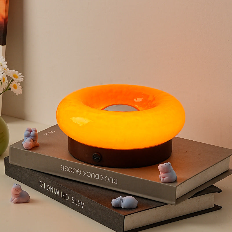Image of orange donut table lamp - rechargeable touch control led  ideal for luxury casual home interiors