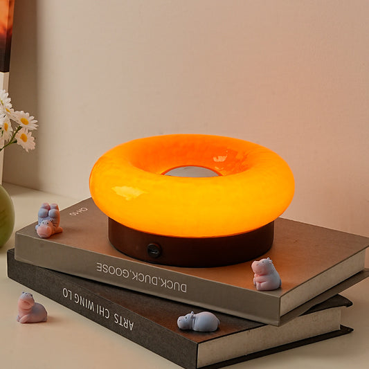 Image of orange donut table lamp - rechargeable touch control led  ideal for luxury casual home interiors
