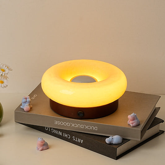 Image of yellow donut table lamp - rechargeable touch control led  ideal for luxury casual home interiors