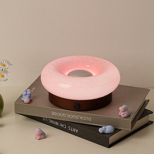 Image of pink donut table lamp - rechargeable touch control led  ideal for luxury casual home interiors