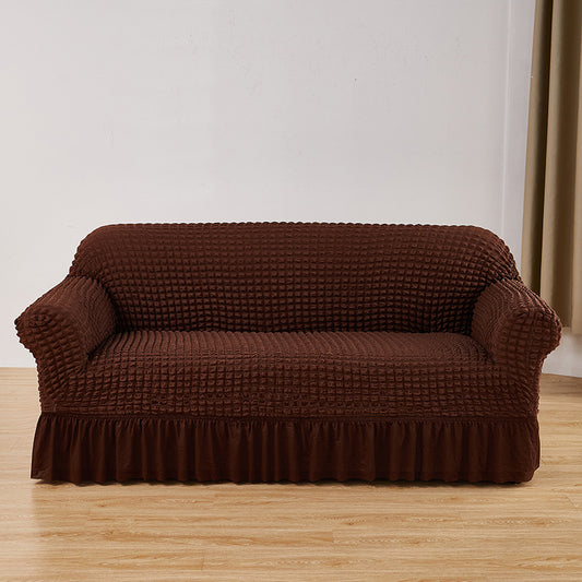 Image of dark-coffee single sofa bubble gauze sofa cover with skirt - full elastic dustproof single seater 90-140cm  ideal for luxury casual home interiors