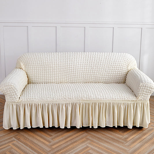 Image of white single sofa bubble gauze sofa cover with skirt - full elastic dustproof single seater 90-140cm  ideal for luxury casual home interiors